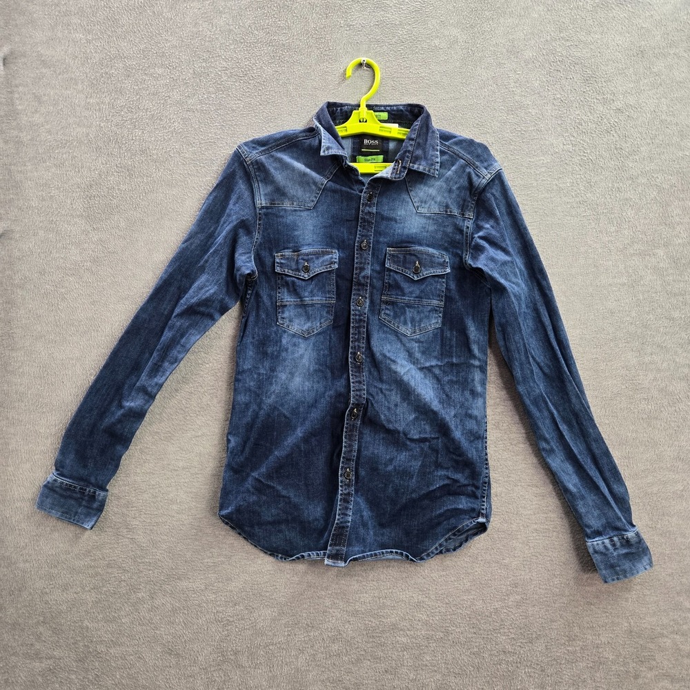 Boss Hugo Boss Boys‎ Button Up Shirt Large Blue Denim Metzingen Slim Fit
